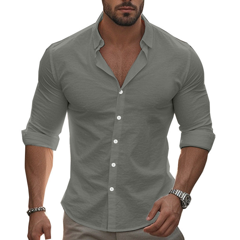 Men's Elegant Long Sleeve Shirt with Modern Collar and High-Quality Cotton Structure Lisslune