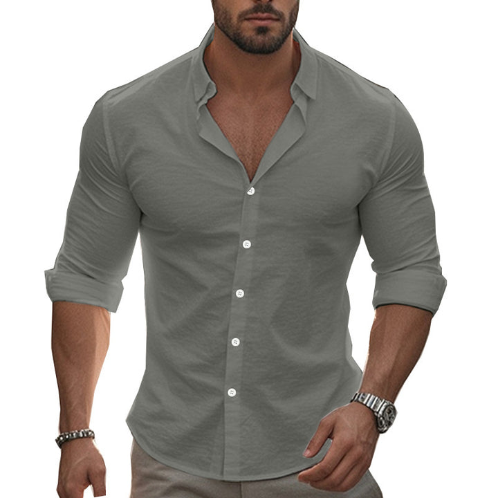 Men's Elegant Long Sleeve Shirt with Modern Collar and High-Quality Cotton Structure Lisslune