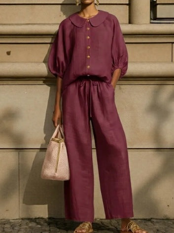 Women's Airy Two-Piece with Modern Collar and Button Details Lisslune
