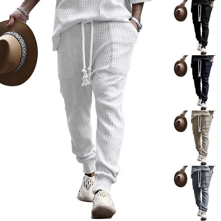 Men's chunky knit leisure suit with elastic waistband and side pockets Lisslune