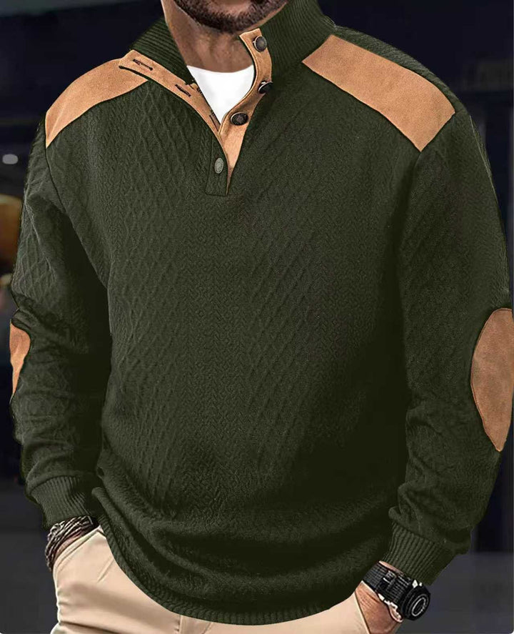 Men's knit pullover with unique stand collar and fashionable details Lisslune