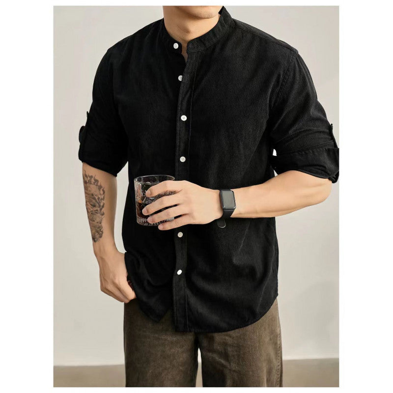 Men's Stand-Collar Shirt made of fine striped fabric Lisslune