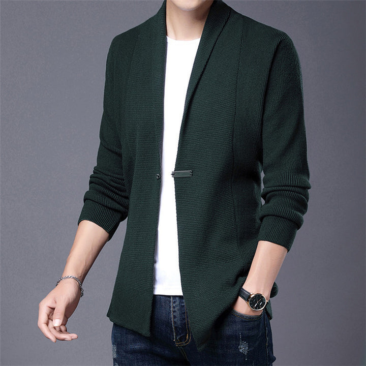 Men's Long Sleeve Cardigan with Modern Shawl Collar and Asymmetrical Hem Lisslune