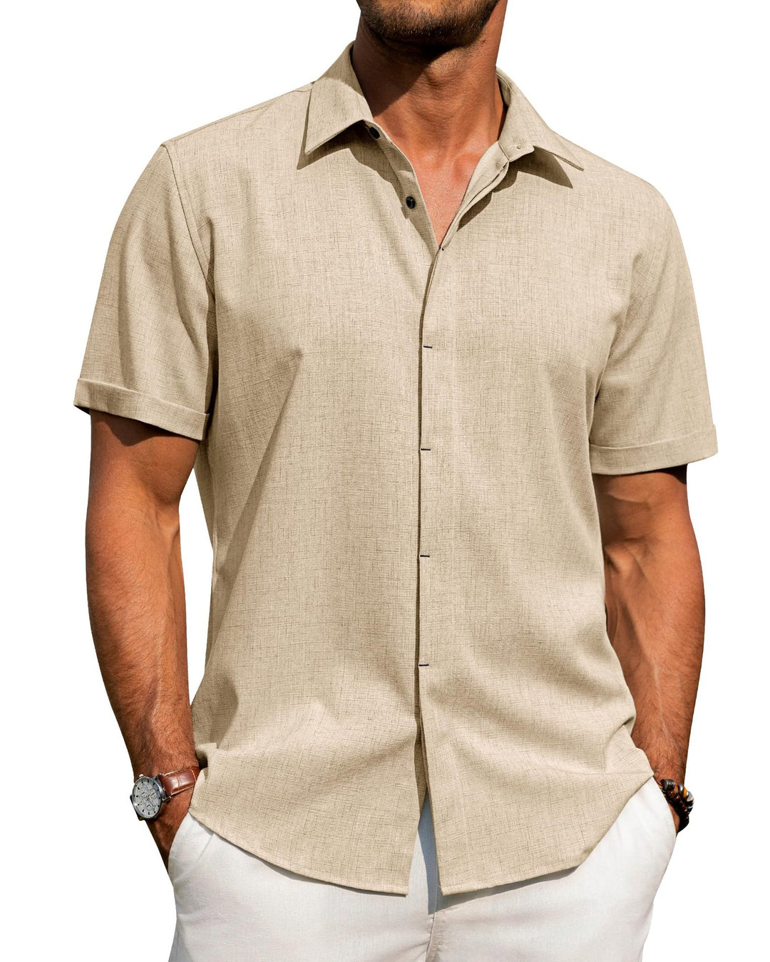 Men's short-sleeve shirt with textured design and modern collar Lisslune