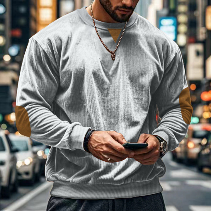 Men's comfortable round neck sweater with elbow patches Lisslune