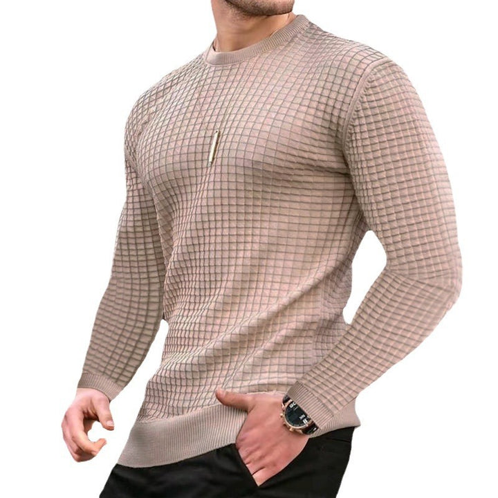 Men's knitted pullover with modern textured design and round neckline Lisslune