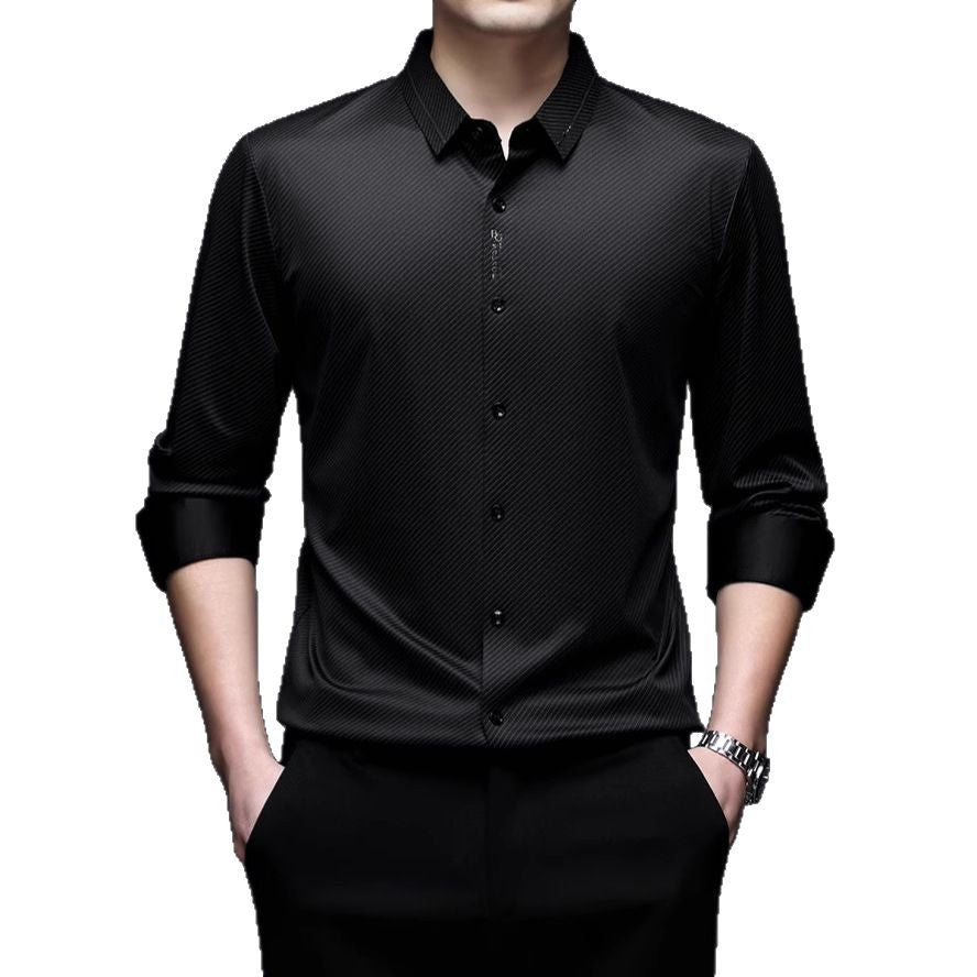 Men's Elegant Long Sleeve Shirt with Fine Stripe Pattern Lisslune