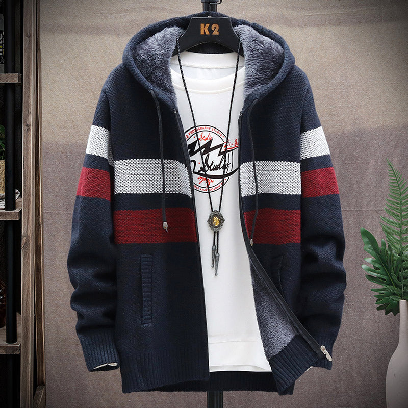 Men's fleece hoodie with high collar and texture Lisslune