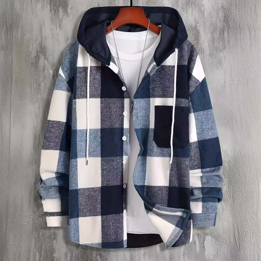 Men's flannel shirt with hood and check pattern Lisslune