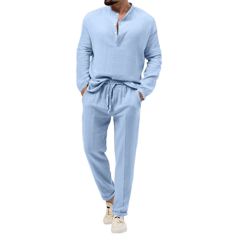 Men's leisure set made of breathable material with button placket and elastic waistband Lisslune