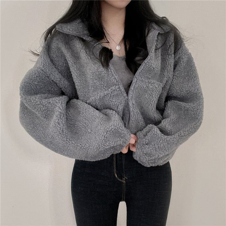Women's cozy fleece jacket with high collar and zipper Lisslune