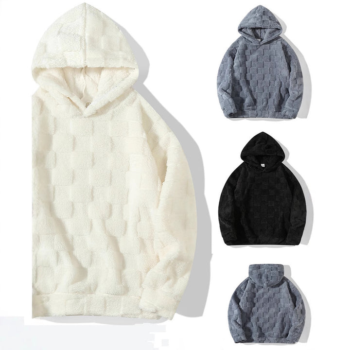Men's hooded sweatshirt made of soft plush with an unusual design Lisslune