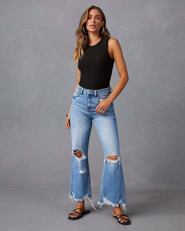 Women's Flared Jeans with stylish tear details and frayed hems Lisslune
