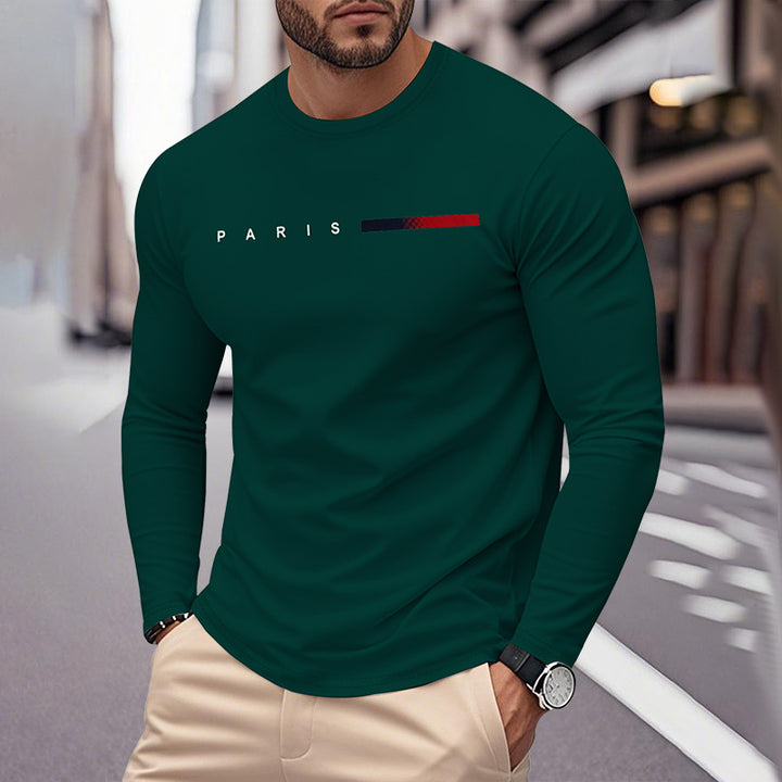 Men's Long Sleeve T-Shirt with Modern Paris Print and Elastic Hem Lisslune