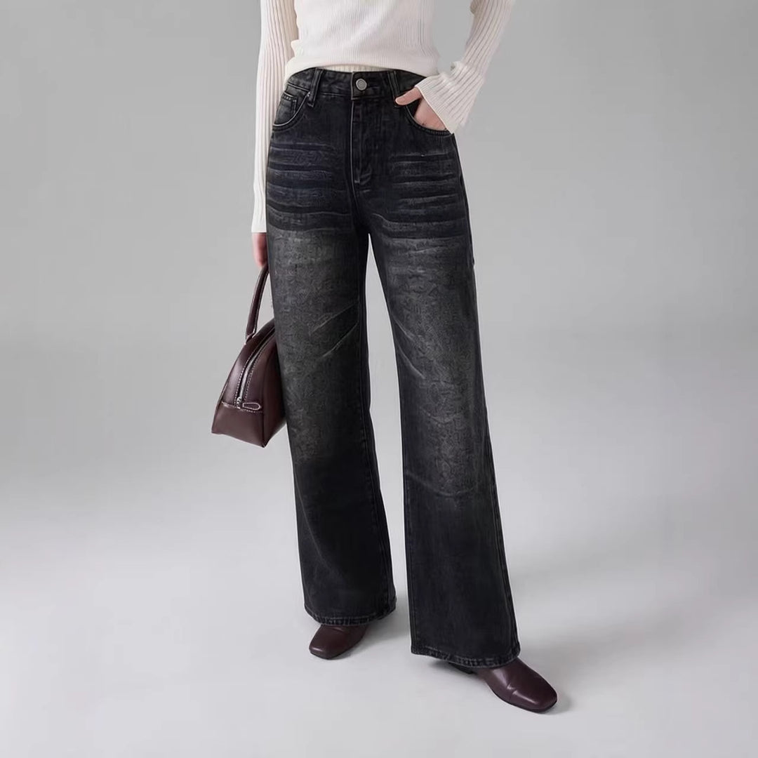 Damen weite High-Waist Jeans mit einzigartiger Textur Lisslune
