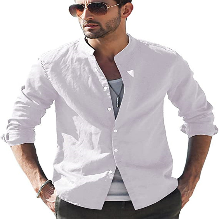 Men's long sleeve shirt with modern stand-up collar and casual look Lisslune