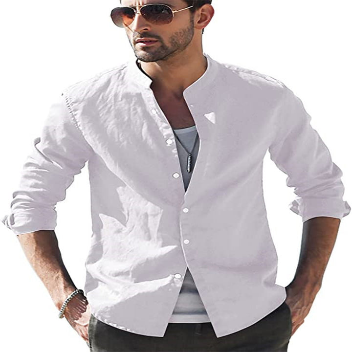 Men's long sleeve shirt with modern stand-up collar and casual look Lisslune