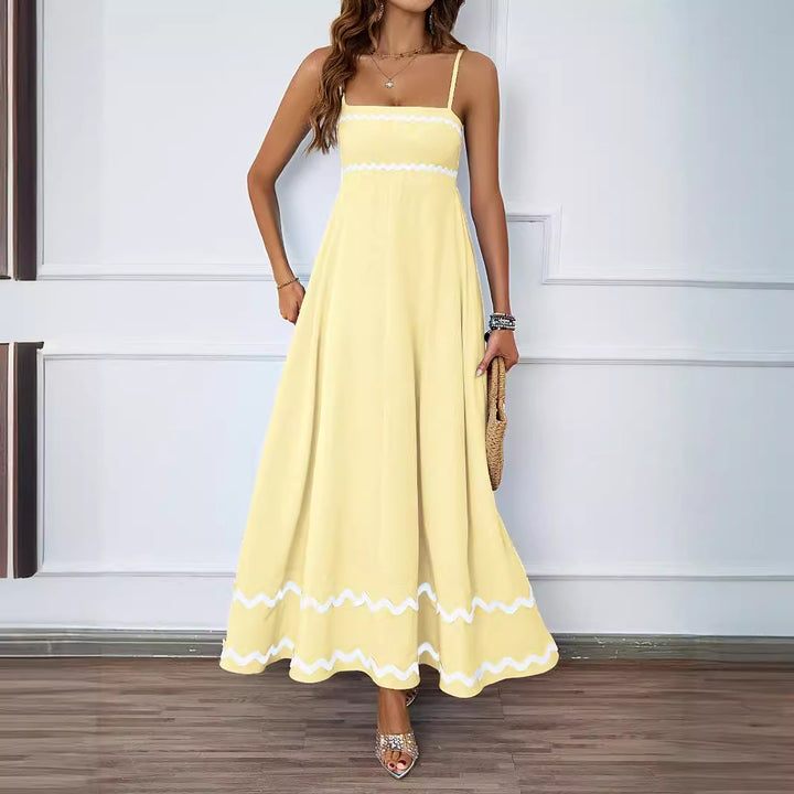 Women Long Maxi Dress with Spaghetti Straps and Decorative Hem Lisslune