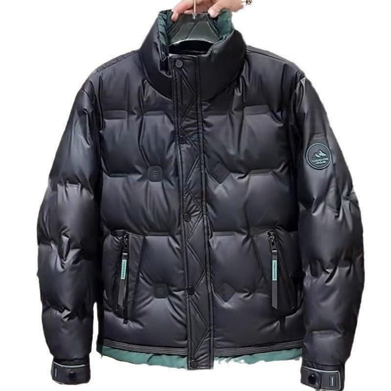 Men's Stylish Insulated Jacket with High Collar and Side Zip Pockets Lisslune