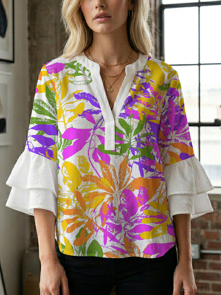 Women's blouse shirt with voluminous sleeves and floral pattern Lisslune