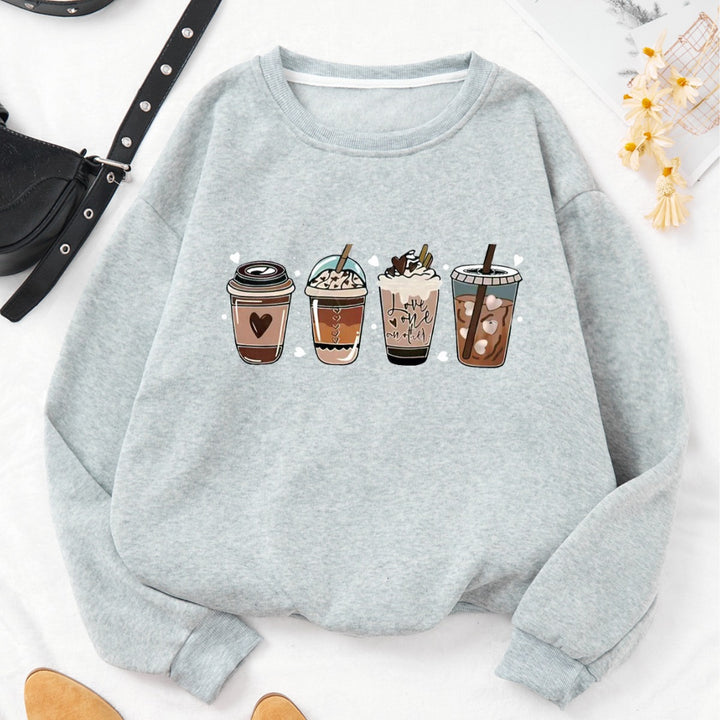 Women's Cozy Sweatshirt with Coffee Motif Lisslune