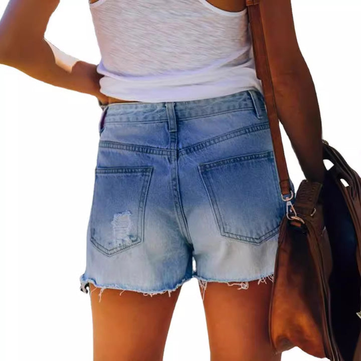 Women's jeans shorts with fashionable star print and distressed details Lisslune