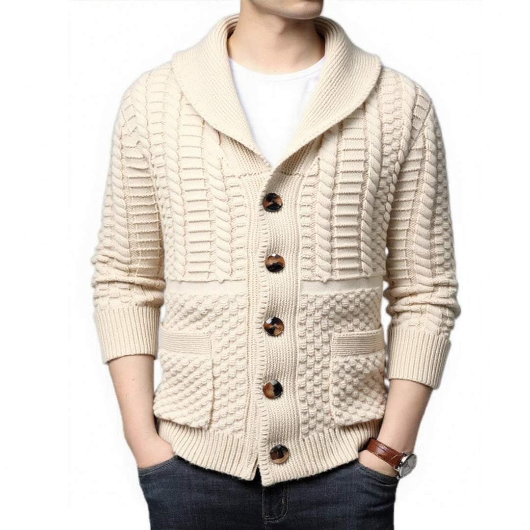 Men's stylish cardigan with deep V-neck and stylish cable design Lisslune