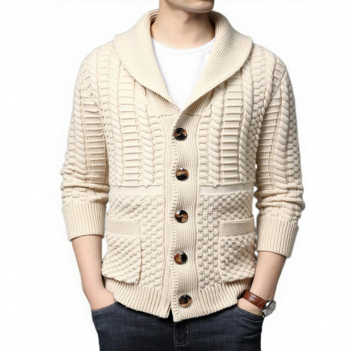 Men's stylish cardigan with deep V-neck and stylish cable design Lisslune