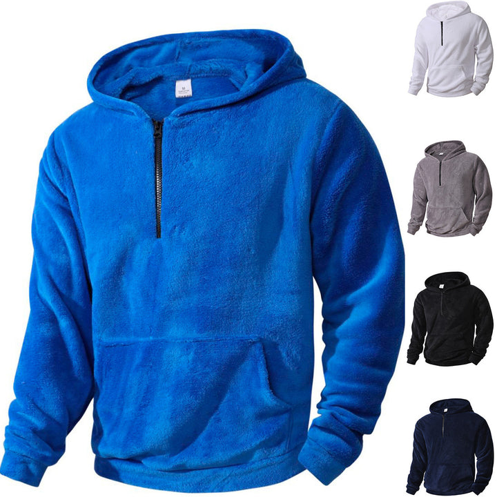 Men's fleece hoodie with innovative half-length zipper Lisslune