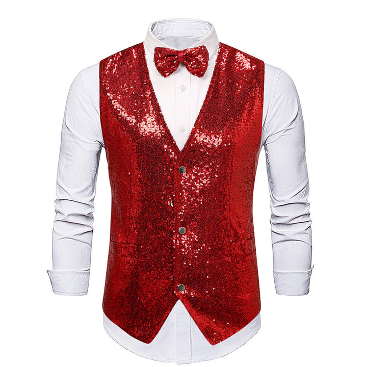Men's extravagant sequin vest with matching bow tie Lisslune