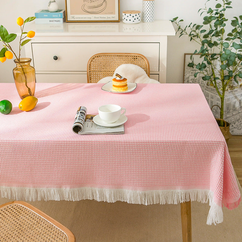 Lisslune | Waffle Modern Tablecloth, Knitted Fabric Lace Coffee Cloth, Round Tablecloth, Rectangular Tablecloth