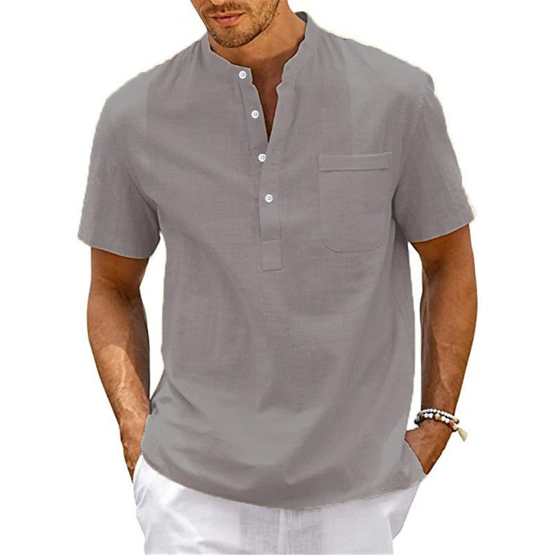 Men's short-sleeve shirt with modern Henley collar and practical chest pocket Lisslune