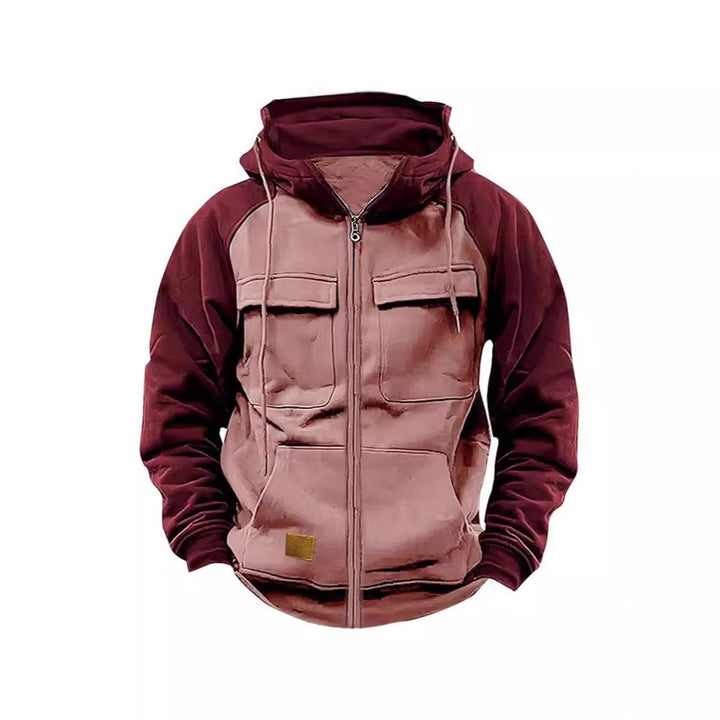 Men's hooded jacket with practical front utility pockets and high collar Lisslune