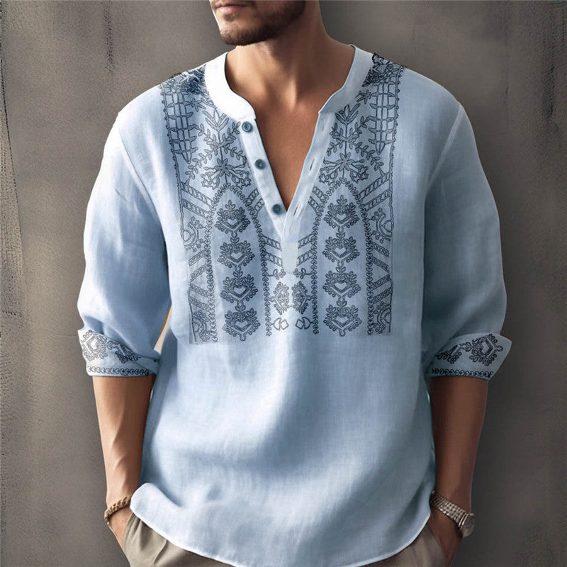 Men's linen shirt with traditional hand-stitched design Lisslune