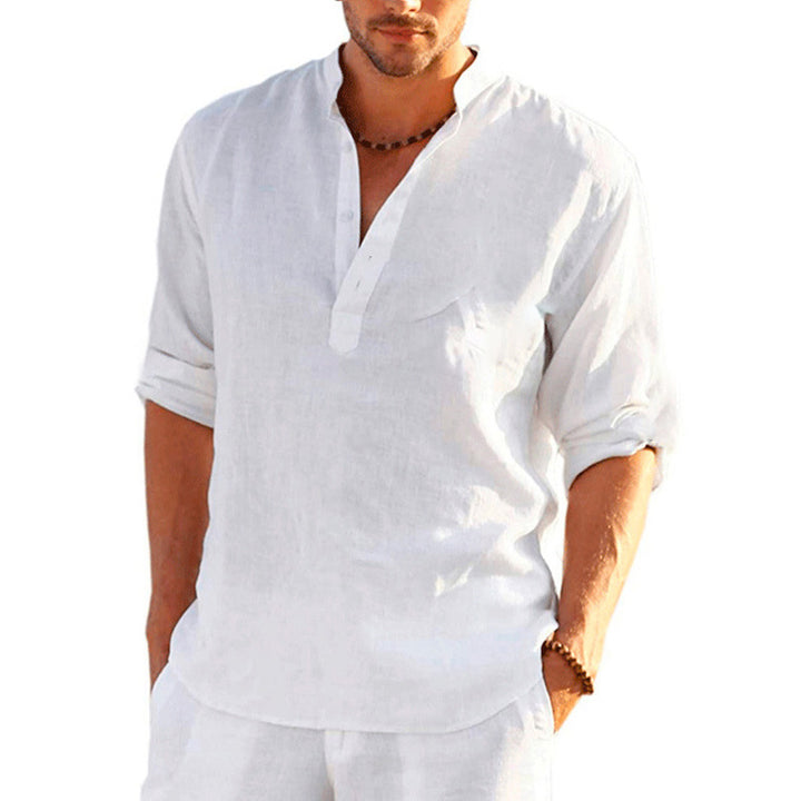 Men's linen shirt with maritime steering wheel design Lisslune