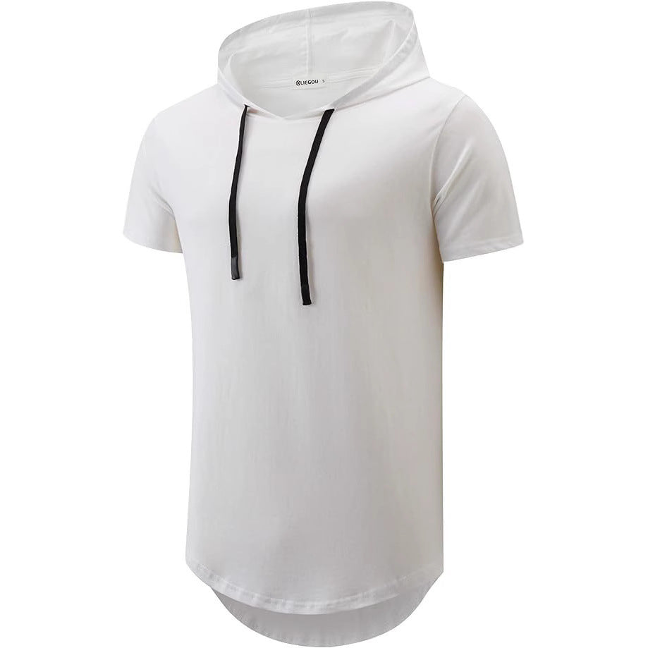 Men's Short Sleeve Hoodie T-Shirt with Modern Cut and Practical Drawstrings Lisslune