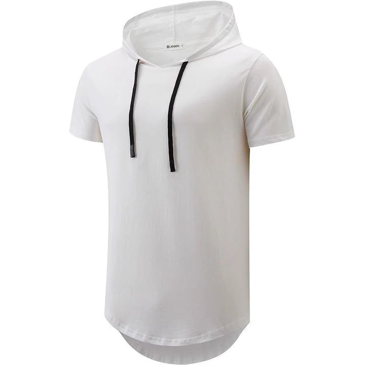 Men's Short Sleeve Hoodie T-Shirt with Modern Cut and Practical Drawstrings Lisslune