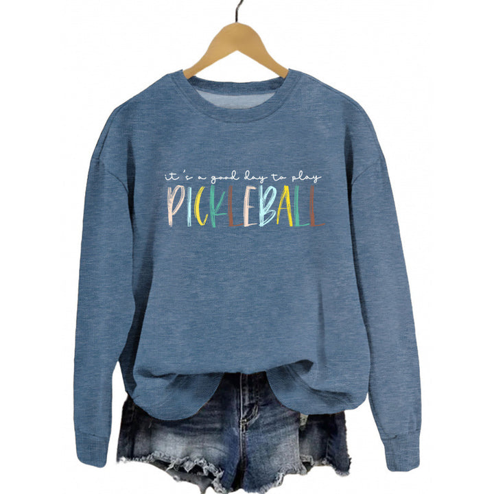 Women's casual sweatshirt with colorful pickleball print Lisslune