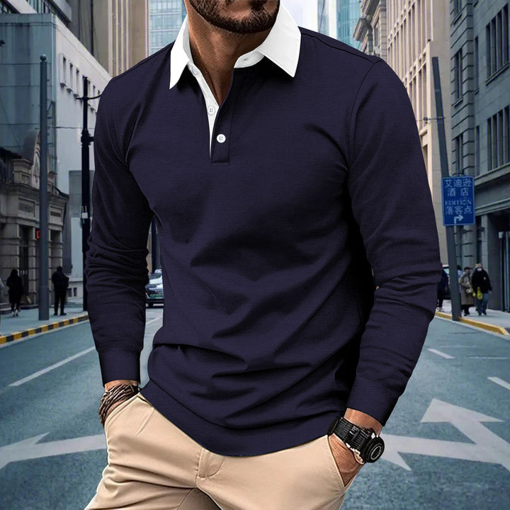 Men's long sleeve polo shirt with modern collar and comfortable fit Lisslune