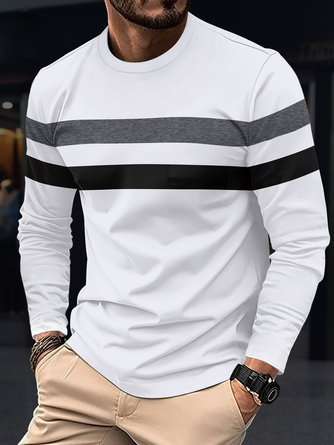 Men's fashionable long-sleeve shirt with sporty stripes Lisslune
