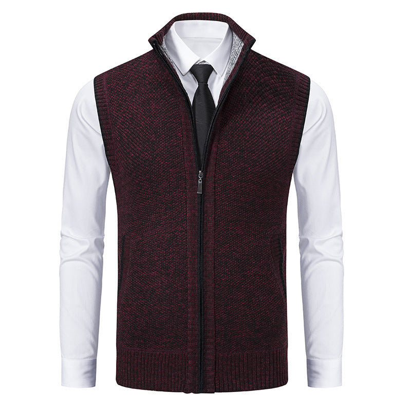 Men's elegant knitted vest with high collar and practical zip pockets Lisslune