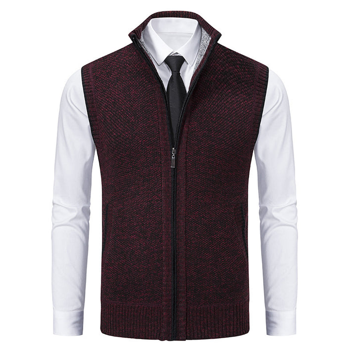 Men's elegant knitted vest with high collar and practical zip pockets Lisslune