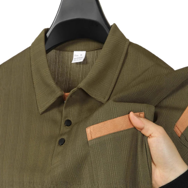 Men's Long Sleeve Shirt with Textured Design and Contrast Collar Lisslune
