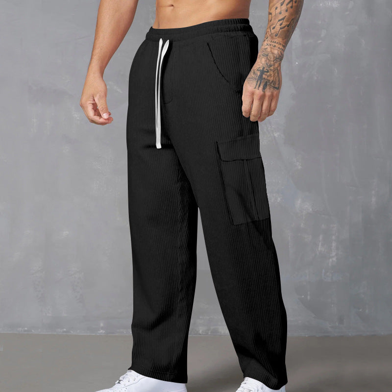Men's cargo pants made of soft ribbed material with elastic waistband and practical pockets Lisslune