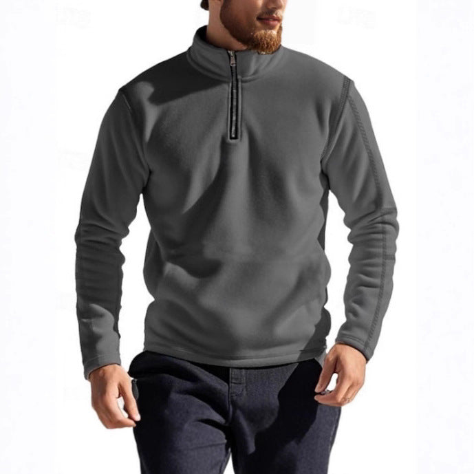 Men's fleece pullover with stand-up collar and half zipper Lisslune