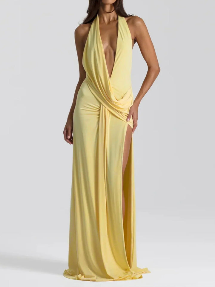 Damen Elegantes Abendkleid mit tiefem Ausschnitt und seitlichem Schlitz Lisslune