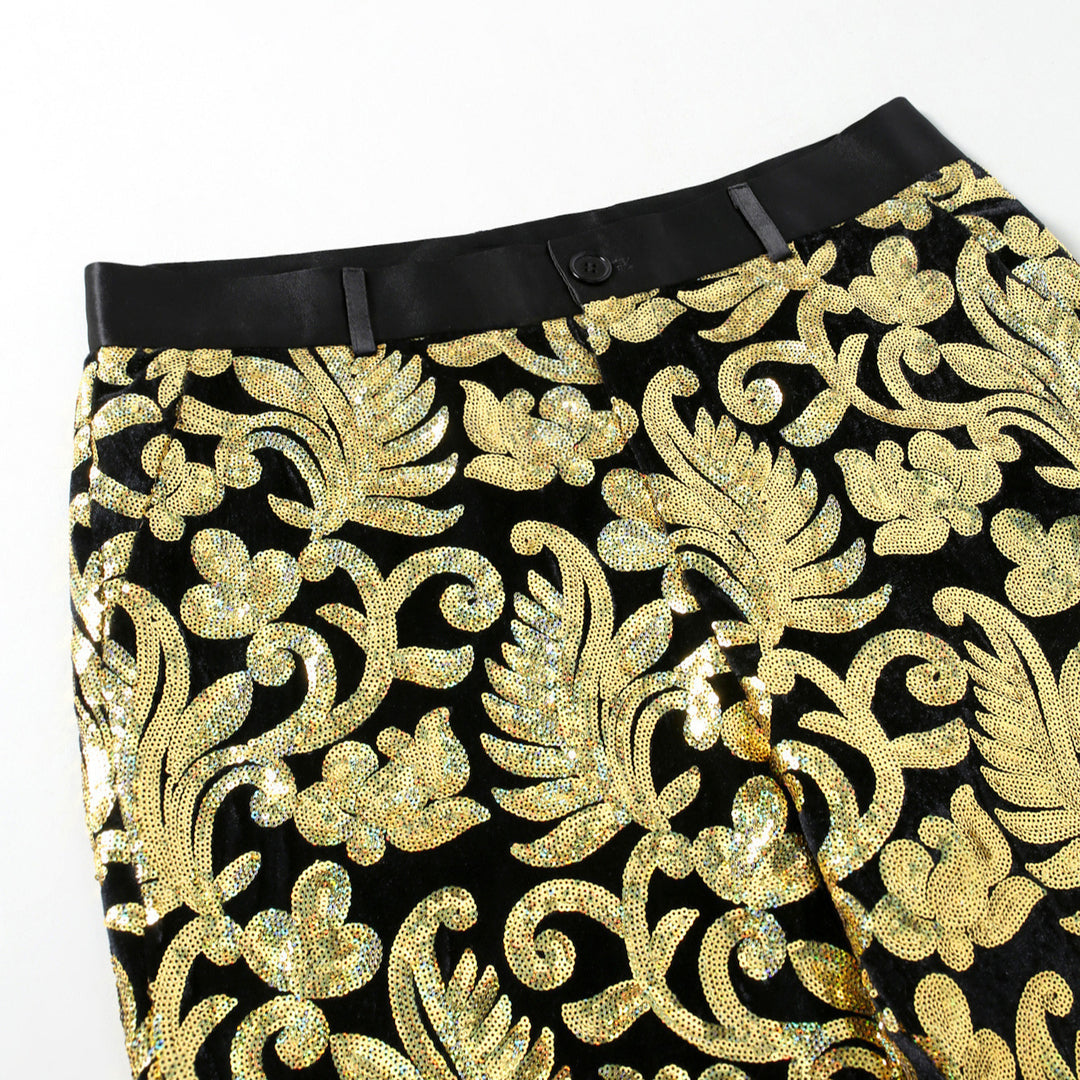 Men's Glittering Event Pants with Floral Pattern Lisslune