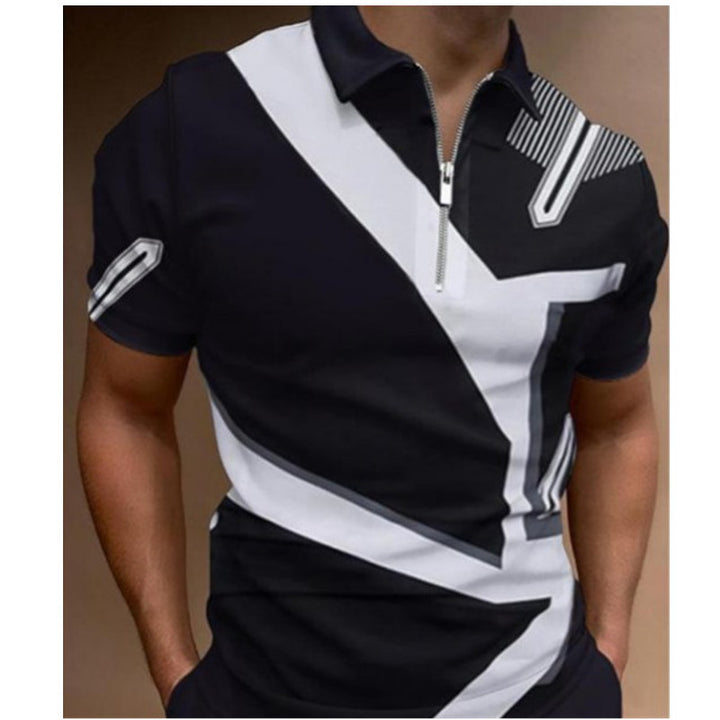 Men's polo shirt with trendy graphic design and practical zipper Lisslune