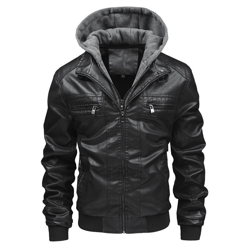 Men's leather jacket with removable hooded lining Lisslune