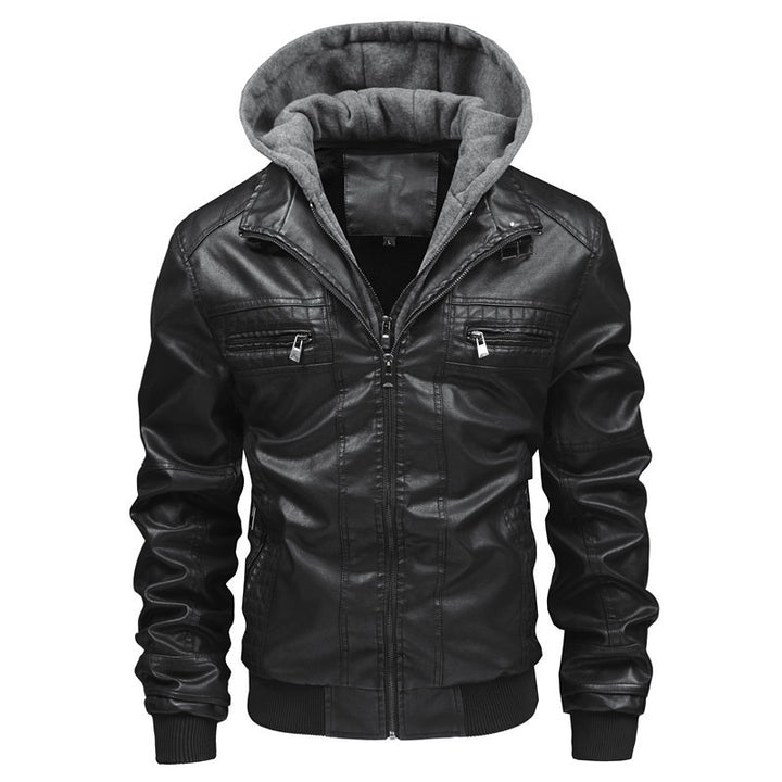 Men's leather jacket with removable hooded lining Lisslune